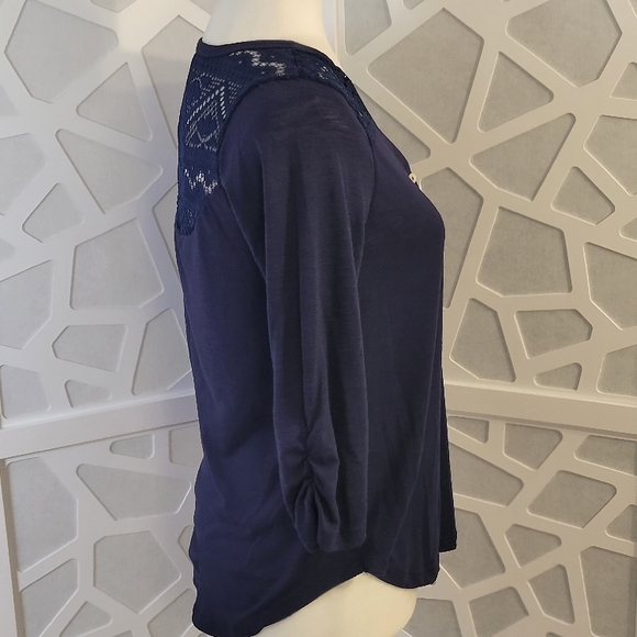 Neon Soul Navy Blue V-Neck 3/4 Sleeve Embellished Blouse Medium - Picture 3 of 12